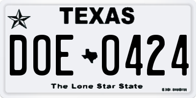 TX license plate DOE0424
