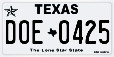TX license plate DOE0425