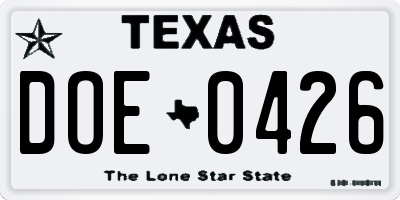 TX license plate DOE0426