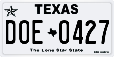 TX license plate DOE0427