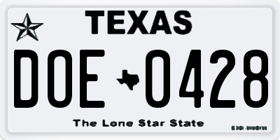 TX license plate DOE0428