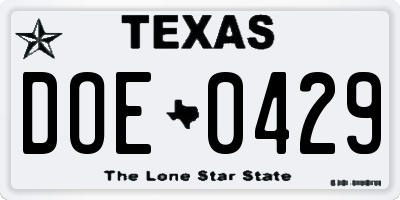 TX license plate DOE0429