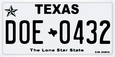TX license plate DOE0432