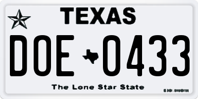 TX license plate DOE0433