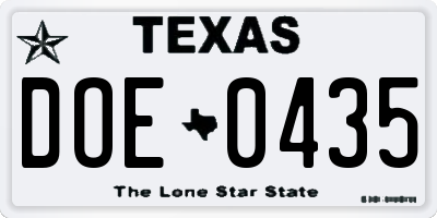 TX license plate DOE0435
