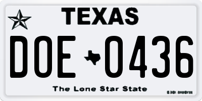 TX license plate DOE0436