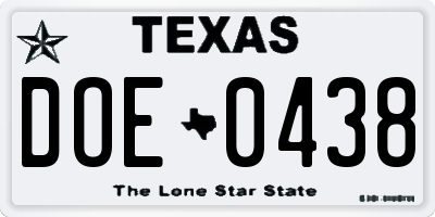 TX license plate DOE0438