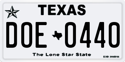 TX license plate DOE0440
