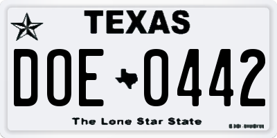 TX license plate DOE0442