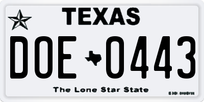 TX license plate DOE0443