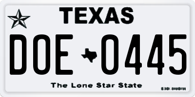 TX license plate DOE0445