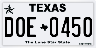 TX license plate DOE0450
