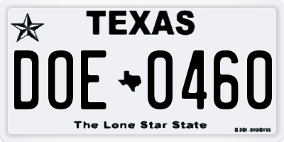 TX license plate DOE0460