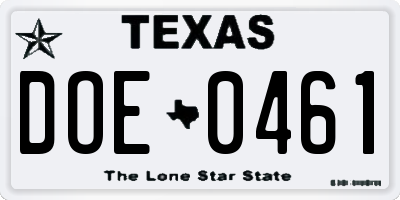 TX license plate DOE0461
