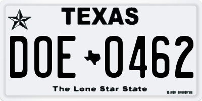 TX license plate DOE0462