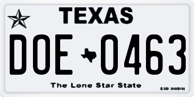 TX license plate DOE0463