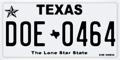 TX license plate DOE0464