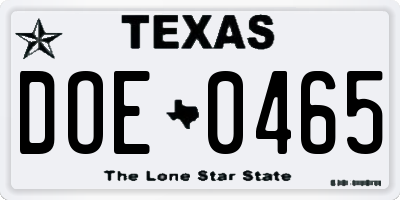 TX license plate DOE0465