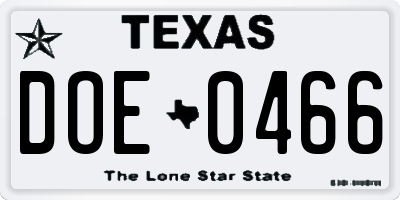 TX license plate DOE0466