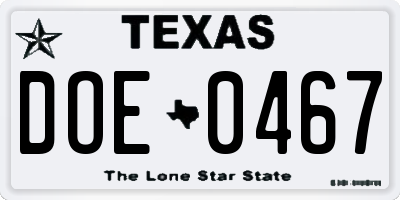 TX license plate DOE0467