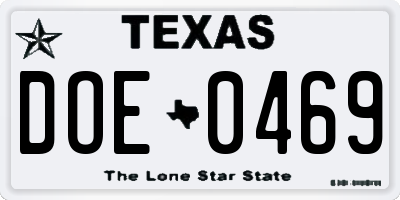 TX license plate DOE0469