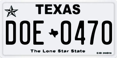 TX license plate DOE0470