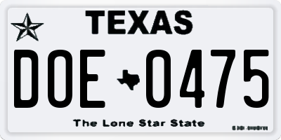 TX license plate DOE0475