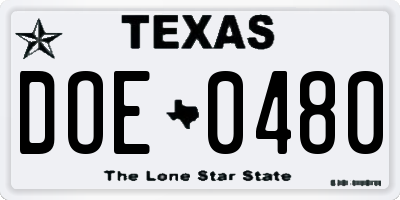 TX license plate DOE0480