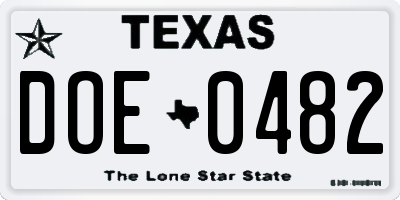 TX license plate DOE0482