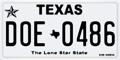 TX license plate DOE0486