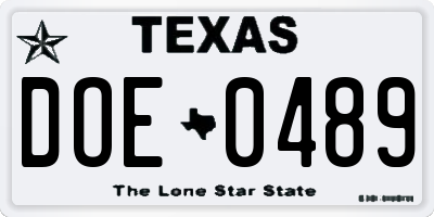 TX license plate DOE0489
