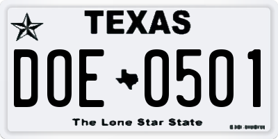 TX license plate DOE0501
