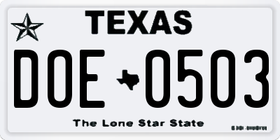 TX license plate DOE0503