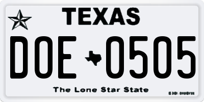 TX license plate DOE0505