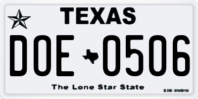 TX license plate DOE0506