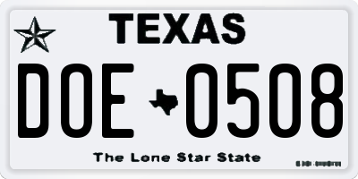 TX license plate DOE0508