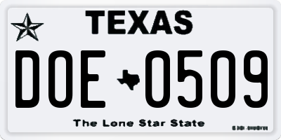 TX license plate DOE0509