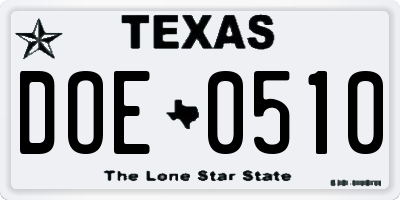 TX license plate DOE0510