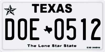 TX license plate DOE0512