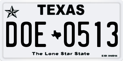 TX license plate DOE0513
