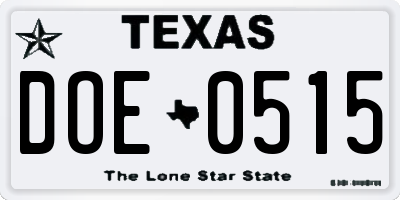 TX license plate DOE0515