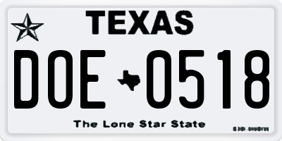 TX license plate DOE0518