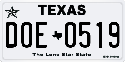 TX license plate DOE0519