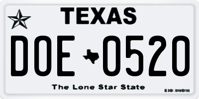 TX license plate DOE0520