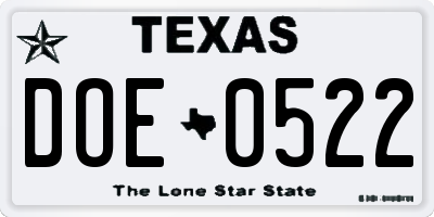 TX license plate DOE0522