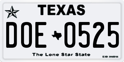 TX license plate DOE0525