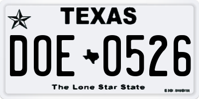 TX license plate DOE0526