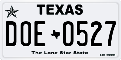TX license plate DOE0527