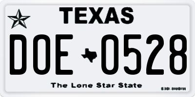 TX license plate DOE0528
