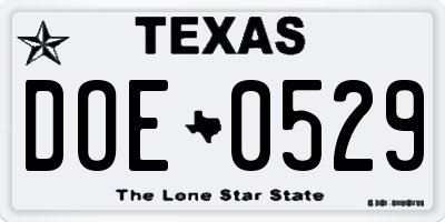 TX license plate DOE0529